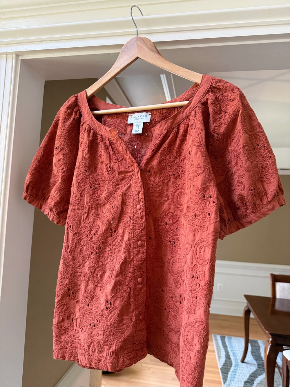 Calypso St. Barth Rust Eyelet Button-Down Top